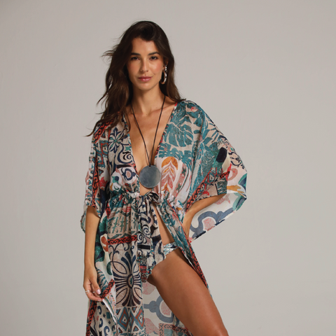 NOSTALGIC PATCHWORK LONG SLEEVE KIMONO ROBE