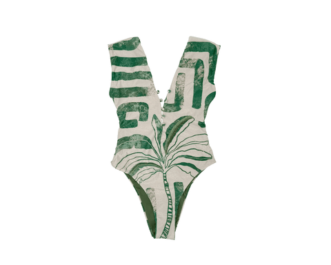 BRUSHES PALMS PLUNGE LATIN ONE PIECE