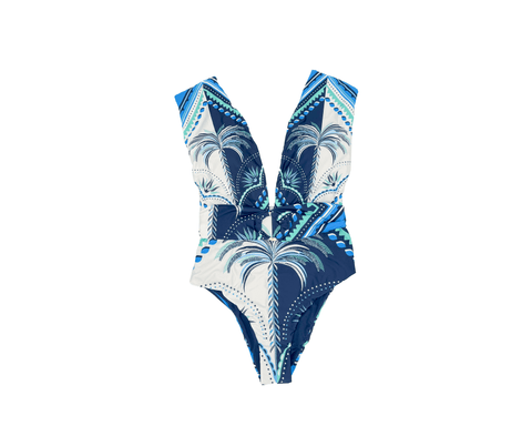 VIBRANT TILES BELTED PLUNGE MODERATE ONE PIECE