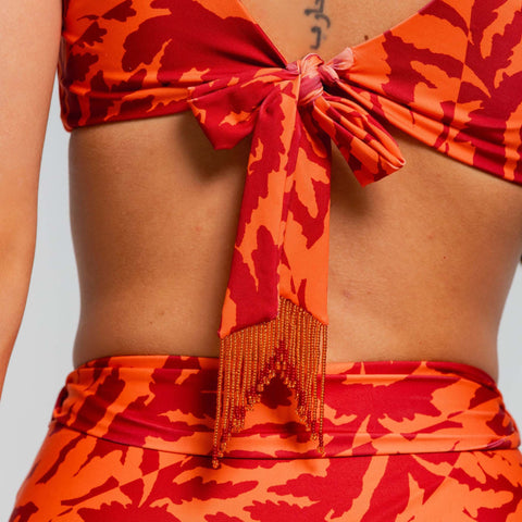 LEAVES OF THE SUN TIE FRONT BRALETTE TOP