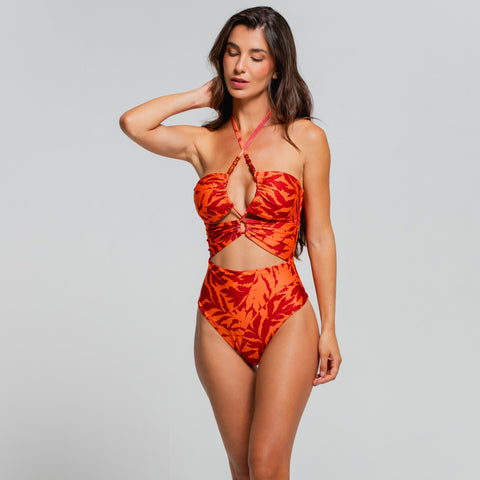 LEAVES OF THE SUN LACE UP ONE PIECE MODERATE FIT