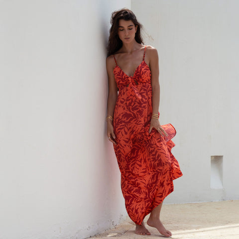 LEAVES OF THE SUN OTS MAXI DRESS