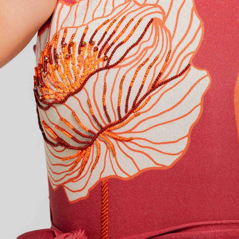 MAJESTIC POPPY HIGH NECK HALTER ONE PIECE LATIN FIT