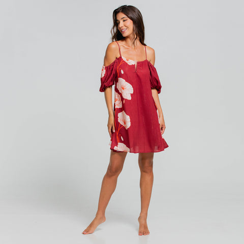 MAJESTIC POPPY BANDEAU SHORT DRESS