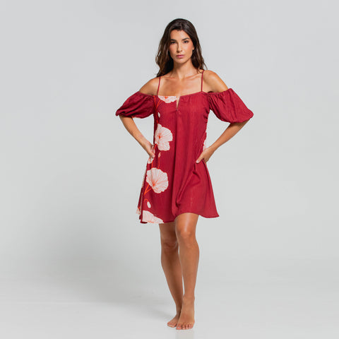 MAJESTIC POPPY BANDEAU SHORT DRESS