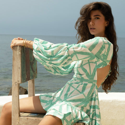 MAYAN SHADES LONG SLEEVE SHORT DRESS