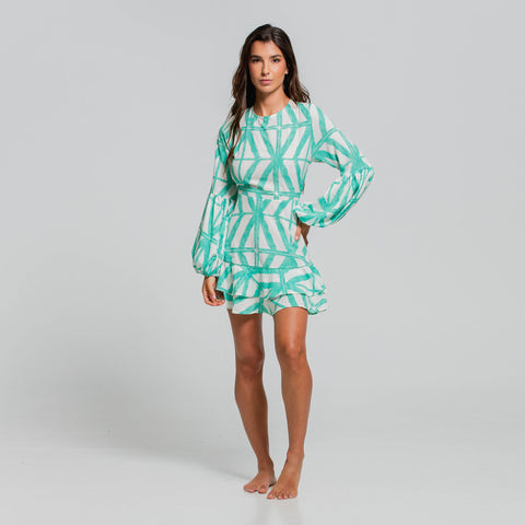 MAYAN SHADES LONG SLEEVE SHORT DRESS