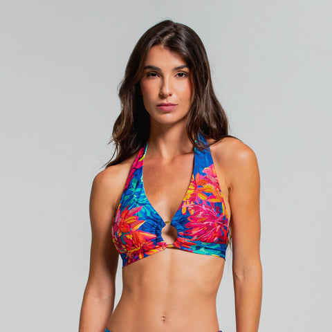 SUNSET FIESTA DAHLIA HALTER BRA TOP