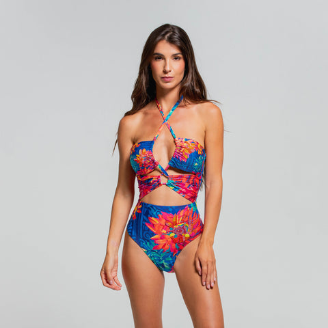 SUNSET FIESTA DAHLIA LACE UP ONE PIECE MODERATE FIT