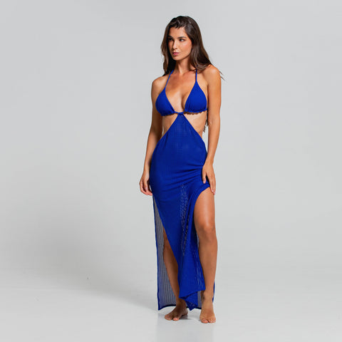 AZURE ELEGANCE HALTER CUT OUT MAXI DRESS