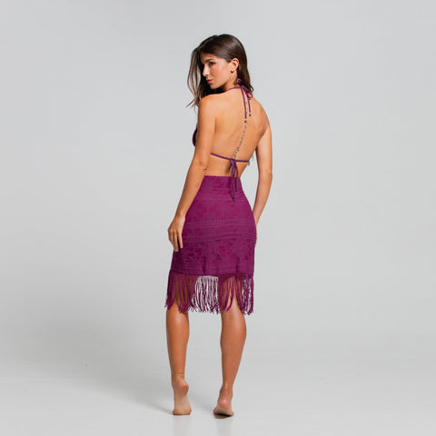 MULBERRY MIST FRINGE MIDI SKIRT