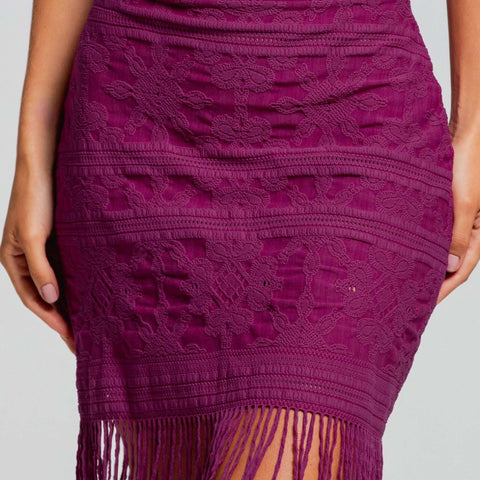 MULBERRY MIST FRINGE MIDI SKIRT