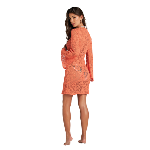 LOVE IN BLOOM IN TANGERINE CROCHET SHORT DRESS