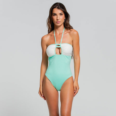 MAYAN SHADES IN BLOCK HALTER CUT OUT ONE PIECE MODERATE FIT