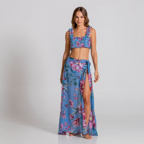 BLOOMBERRY LUXE SMOCKED BANDEAU TOP COVERUP