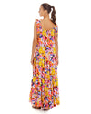 woman wearing colorfull over the shoulder maxi dress