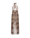 Snake printed Halter Dress that has a plunging neckline and drawstring tie at the waist.