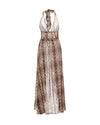  Snake printed Halter Dress that has a plunging neckline and drawstring tie at the waist.