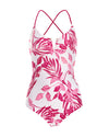 White and fucsia printed One piece with adjustable crossover tie at the back