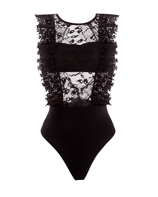  black crochet Ruffled one piece Swimsuit