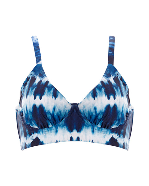 blue tie dye over the shoulder bralette