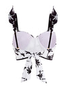 Black and white Underwire Bandeau Bra Top thath features removable ruffle straps and a back tie for adjustability