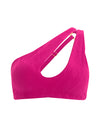  Fucsia One Shoulder Bra Top that features a beautiful cut out detail, adjustable strap for support and removable cups for shape.