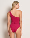 woman wearing fucsia One Shoulder One Piece