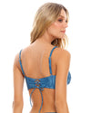 Woman wearing Blue over the shoulder underwired bra top